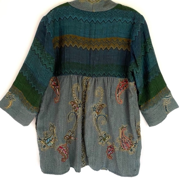 Soft Surroundings Blue 100% Wool Embroidered Cardigan - Picture 3 of 9